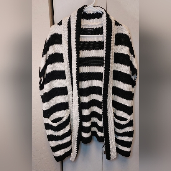 Timing Chunky Knitted Bold Stripe Open Cardigan Shirt Sleeve Size M/L Boxy Boho - Picture 8 of 8
